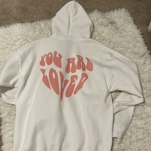 etsy ‘you are loved’ white hoodie